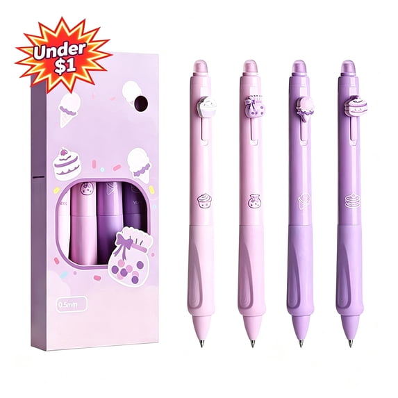 4 Pack Erasable Gel Pens with Built-in Eraser,Purple Barrel, Medium Point (0.5mm), Black Gel Ink Pens for Home, Office, Journaling, Writing, Note-Taking, Teacher Supplies