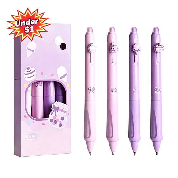 4 Pack Erasable Gel Pens with Built-in Eraser,Purple Barrel, Medium Point (0.5mm), Black Gel Ink Pens for Home, Office, Journaling, Writing, Note-Taking, Teacher Supplies