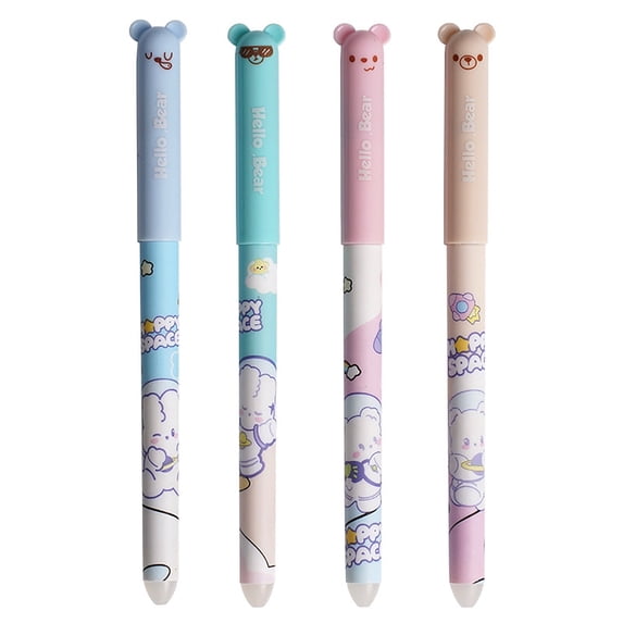 4 Pack Erasable Pens 0.5 mm,Cute Erasable Gel Pens Smooth Writing,Quick-Drying, Comfort Grip Writing Pens,Rubber Eraser,Unique Pen Cap Design,Cute Pattern,Make Mistakes Disappear Colored Pens