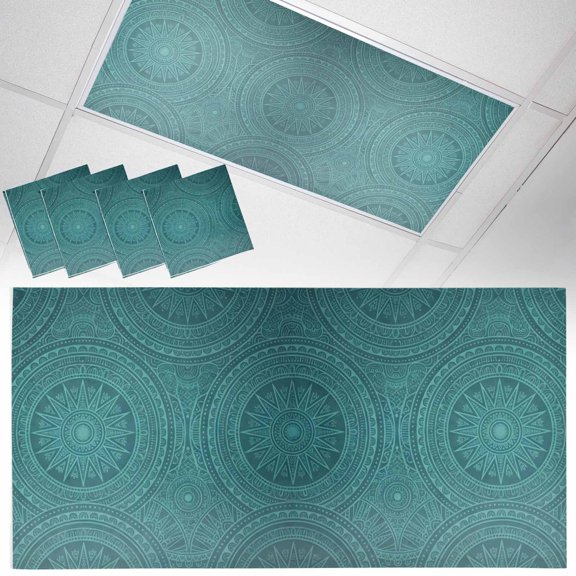 4 Pack Ethnic Style Fluorescent Light Covers for Ceiling Lights Abstract Floral Turquoise Gradual Magnetic Ceiling Light Covers Overhead Light Filters for Office Classroom Home