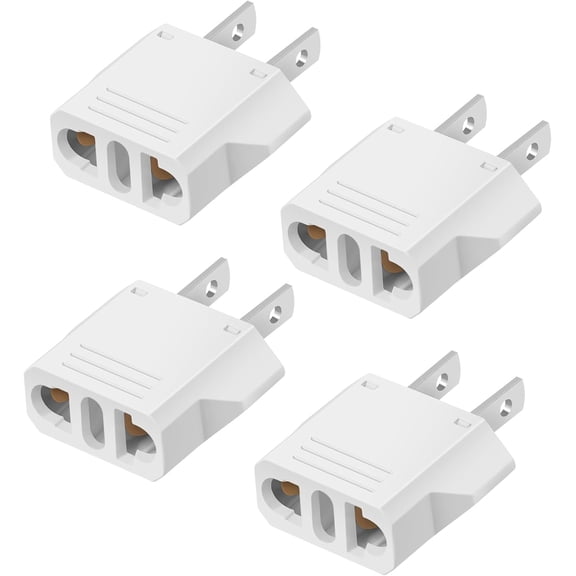 4 Pack European to US Plug Adapter, 220V to 110V Adapter Plug Converter, Travel Adapter European to American, Canada, Mexico, Type A, White