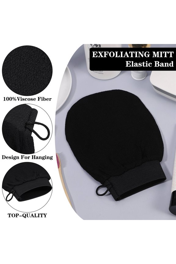 4 Pack Exfoliating Bath Mitt for Shower, 100% Viscose Fiber Body Scrub Glove for Skin Deep Cleansing and Exfoliation, Hanging Loop and Elastic Wrist Band