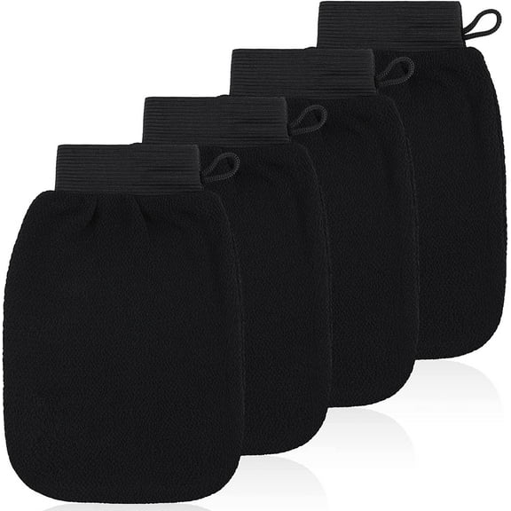 4 Pack Exfoliating Glove Loofah Mitt, Black Deep Exfoliating Face Mitt, Bath Exfoliating Shower Gloves for Shower Spa Massage Body Scrubbing for Women & Men