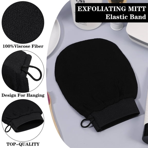 4 Pack Exfoliating Gloves Shower Deep Bath Mitt Scrubbers Suitable For All Skin Types With Elastic Band And Hanging Rope For Men And Women