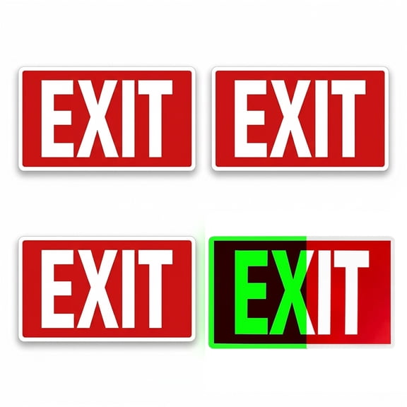 4 Pack Exit Sign Stickers, Duslogis 10x7 Inch Glow in The Dark Exit Sign, Adhesive Backing, Laminated for Ultimate UV, Weather, Scratch, Water and Fade Resistance, Indoor and Outdoor