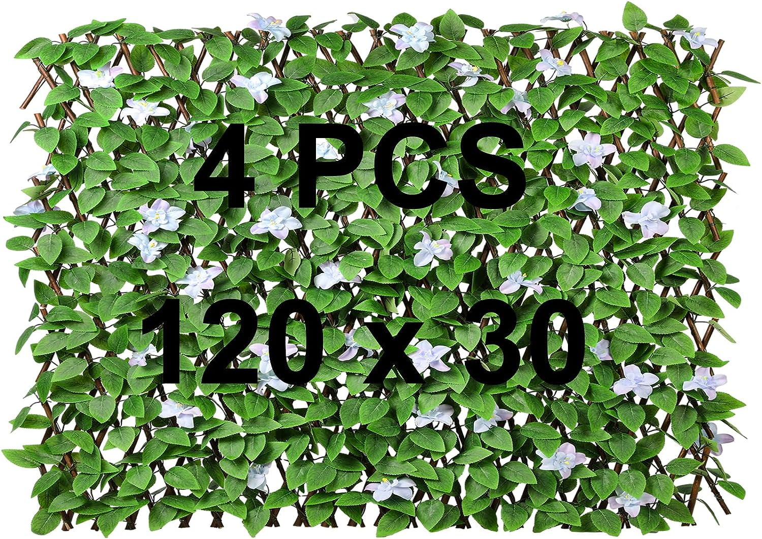 4 Pack Expandable Faux Ivy Fence with Blue & Purple Lilacs