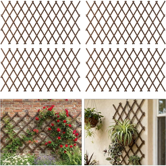 4 Pack Expandable Garden Trellis 37" x 90" Wooden Lattice Panel for Climbing Plants