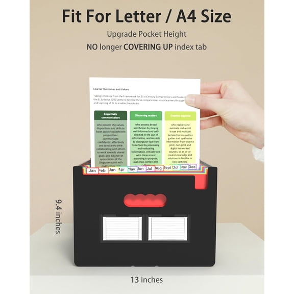 4 Pack Expanding File Folder, 24 Pocket Accordian File Organizer A4 Letter Size Portable Document Organizer with Colored Tabs, Expandable Desktop Accordion Folder -Black