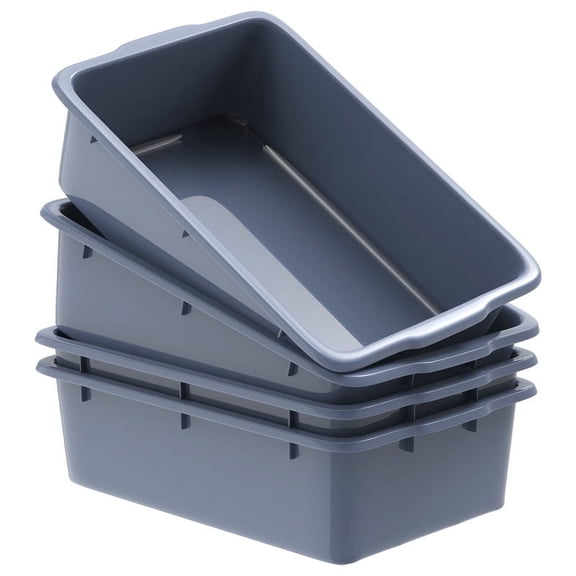 Gamexcel 4-Pack Extra Large Bus Tubs Restaurant, Commercial Tote Box, Plastic Bus Box, 8.6 Gallon, Dark Grey - 24.5" x 16.5" x 7"