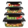 thumbnail image 1 of 4 Pack Extra Large Capacity Glass Food Storage Containers with Airtight Lids, Glass Meal Prep Containers,Black, 1 of 5