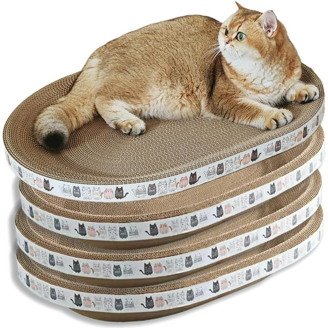 4 Pack Extra Large Cat Scratcher Cardboard, Oval Cat Scratcher Bed Cat Scratch Bowl, Scratching Lounge Couch Round Shaped Cat Scratch Board Nest for Indoor Cats Furniture Protector