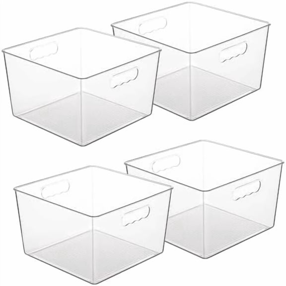4 Pack Extra Large Clear Plastic Storage Bins,11x11 Cube Acrylic Organizer Square Containers with Handle for Pantry,Closet,LaundryRoom,Kitchen,Bathroom,UnderSink Organization
