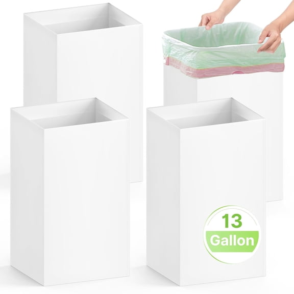 4 Pack Extra Large Disposable s, Reusable Portable Garbage Can, 13 Gallon (21.6" H x 13.5" W x 10" D), Extra Thick Recycled Cardboard Portable Garbage Can and Recycling Bins,White