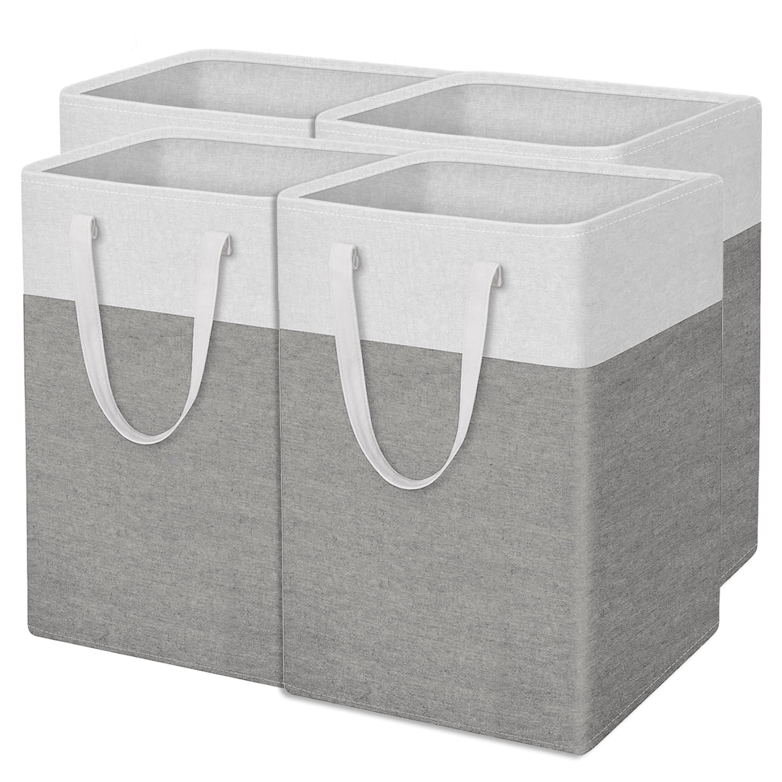 4-Pack Extra Large Laundry Basket, Waterproof, Freestanding Laundry Hamper, Collapsible Tall Clothes Hamper with Extended Handles for Clothes Toys, 100L/26.42 gal,Gray & White Blocks