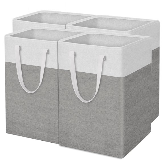 4-Pack Extra Large Laundry Basket, Waterproof, Freestanding Laundry Hamper, Collapsible Tall Clothes Hamper with Extended Handles for Clothes Toys, 100L/26.42 gal,Gray & White Blocks