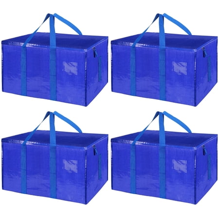 4 Pack Extra Large Moving Bags with Zippers Carrying Handles Heavy-Duty Storage Tote for Space Saving Moving Storage(Blue)