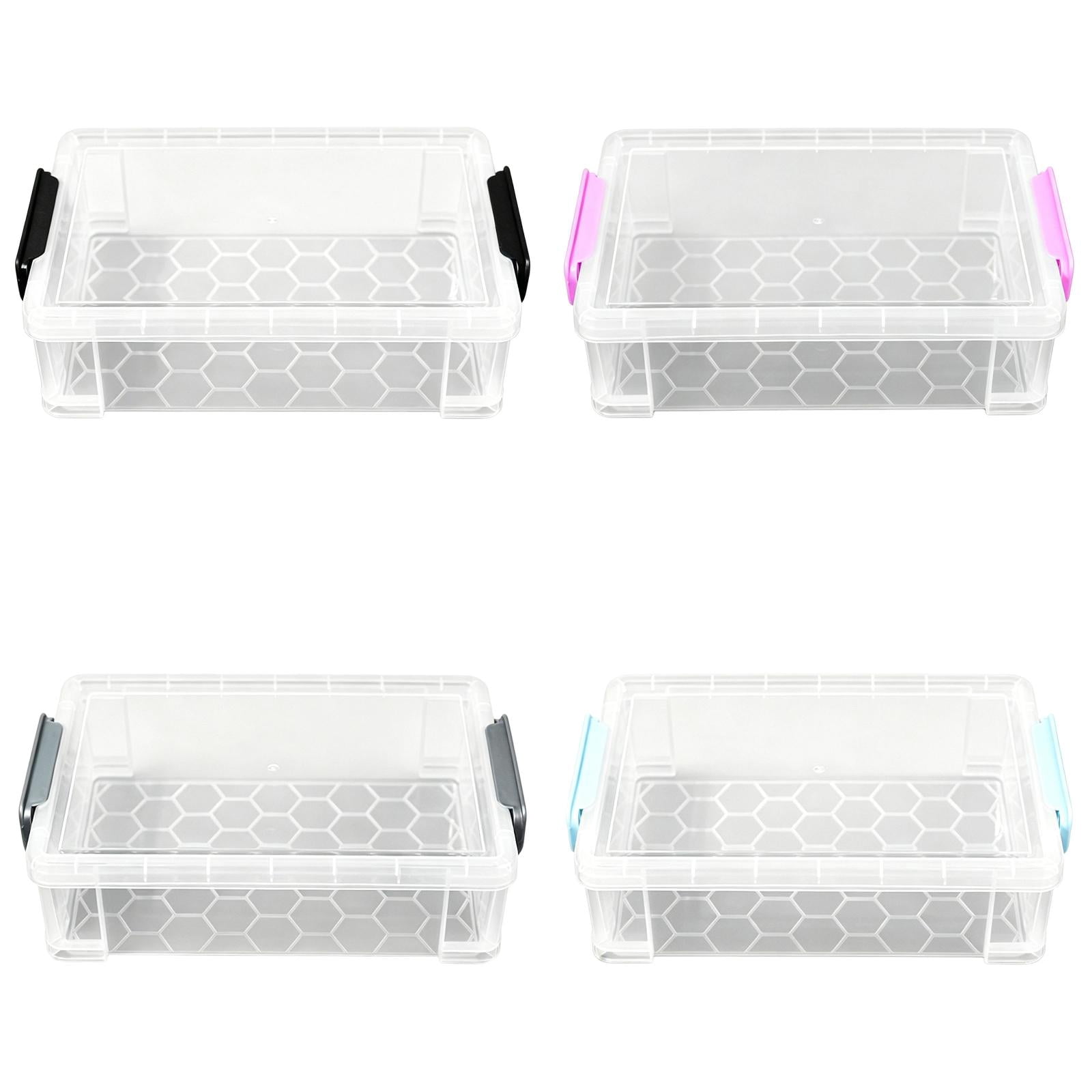 4 Pack Extra Large Pencil Box,Plastic Hard Pencil Case Crayon Box Bulk,Clear Marker Organizer Plastic Containers with Lid,Stackable Storage Boxes for Art Craft,Back to Supplies,4 colors