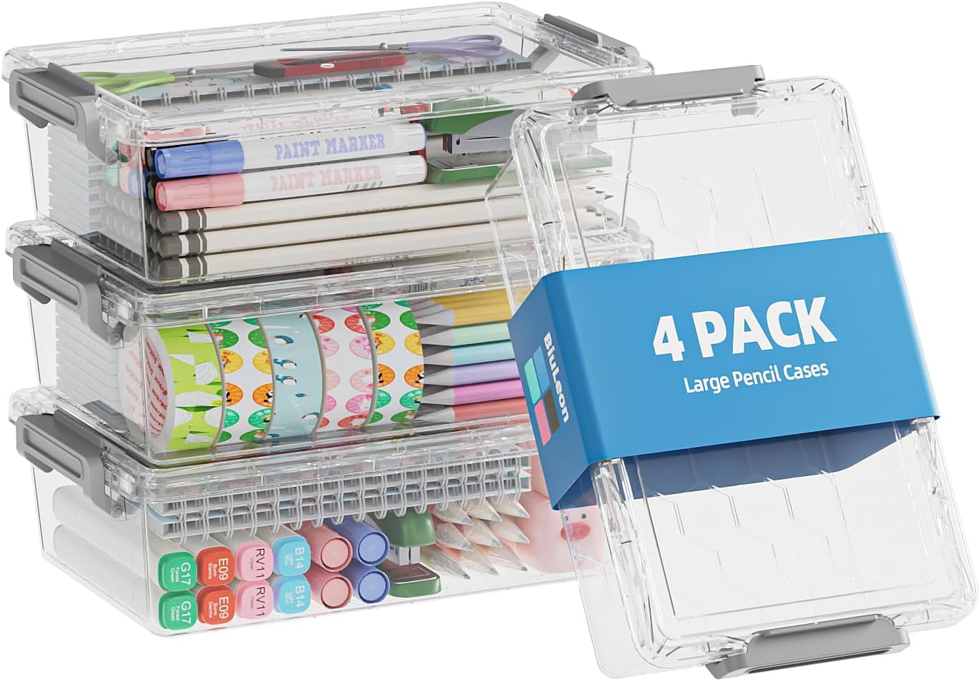 Snapklik.co : Sooez 6 Pack Extra Large Pencil Box, Plastic Hard Pencil Case Crayon Box Bulk - View #2