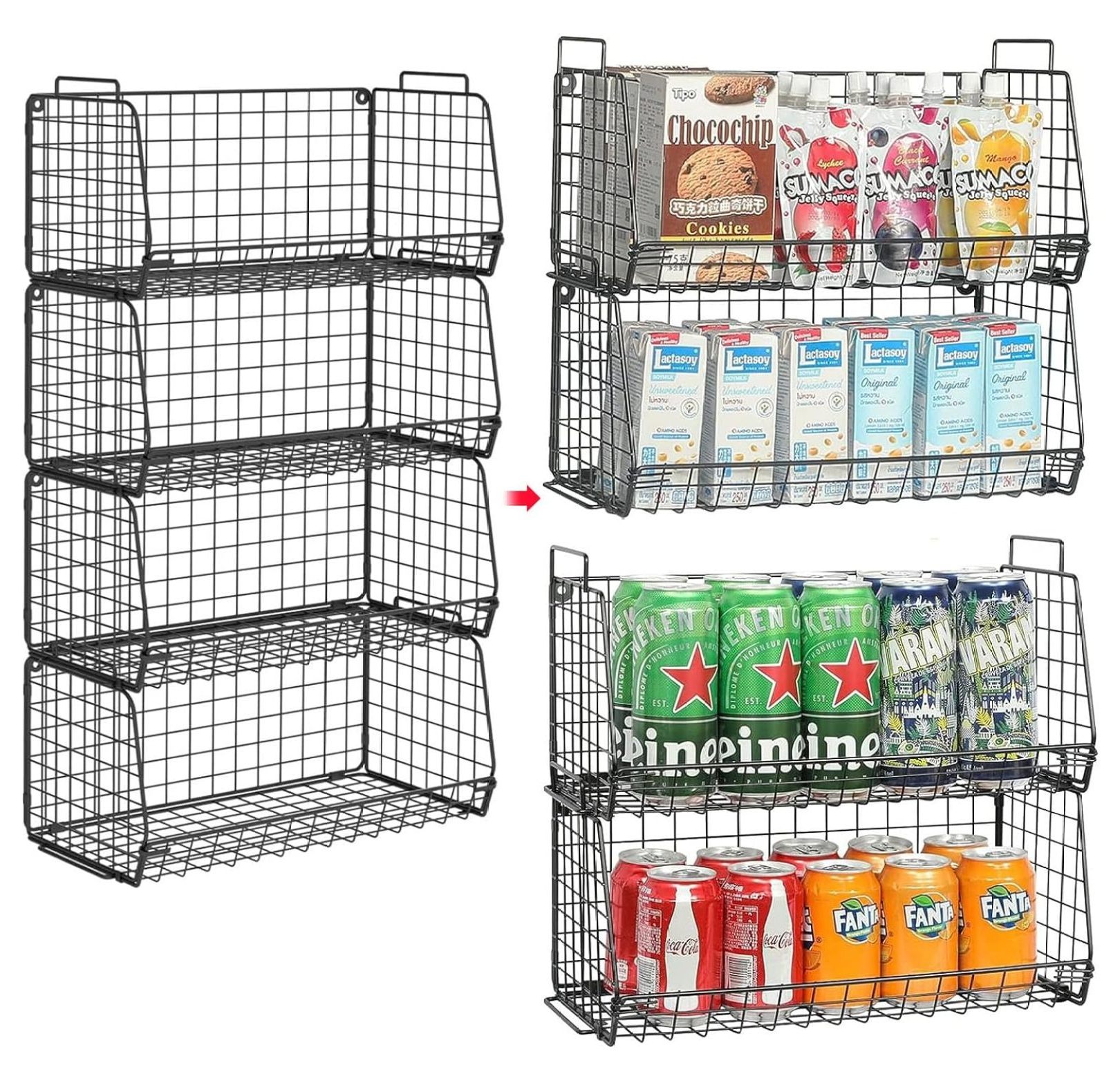 4 Pack Extra Large Stackable Wire Baskets, Pantry Organization and