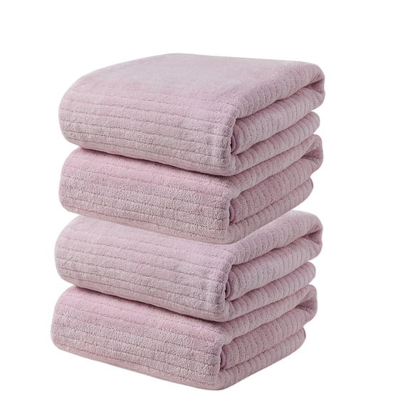 4-Pack Velvet Bath Towels for Adults | 75x35 cm Absorbent & Quick Dry Hair & Body Towel | Striped Pattern for Home, Beach, Gym & Travel