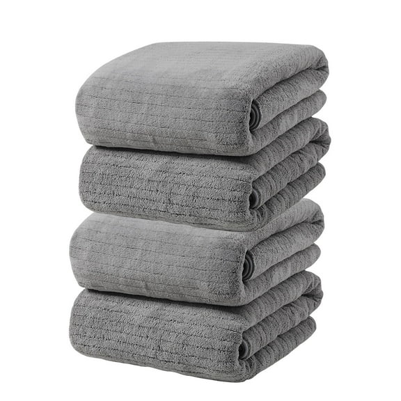 4-Pack Extra Large Velvet Bath Towels for Adults | 75x35 cm Absorbent & Quick Dry Hair & Body Towel | Striped Pattern for Home, Beach, Gym & Travel