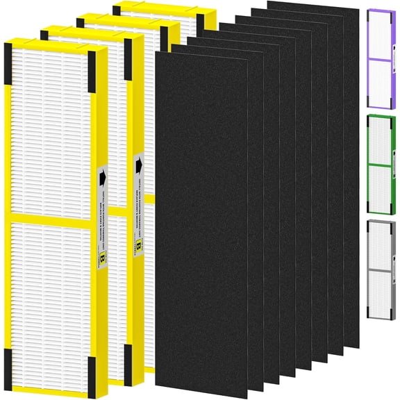 4 Pack FLT4825 Filter B Replacement Compatible with G-Guardian Air Purifiers AC4825 AC4825E AC4825W AC4850 AC4300 AC4800 AC4900 for Home, 4 True Efficient Filters and 8 Carbon Pre-Filters Set, Yellow