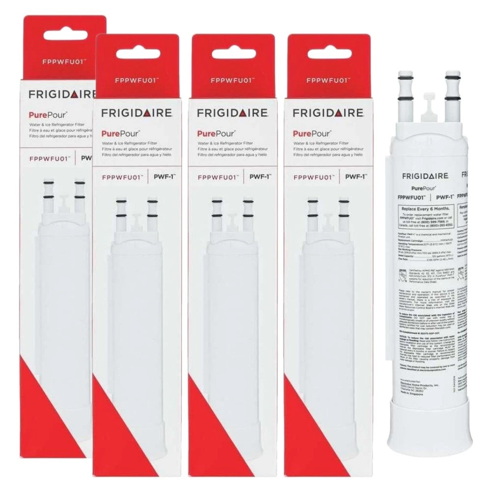 4-Pack FPPWFU01 Refrigerator Water Filter for Frigidaire PWF-1, NSF 42/53 Certified OEM Replacement Cartridge, White