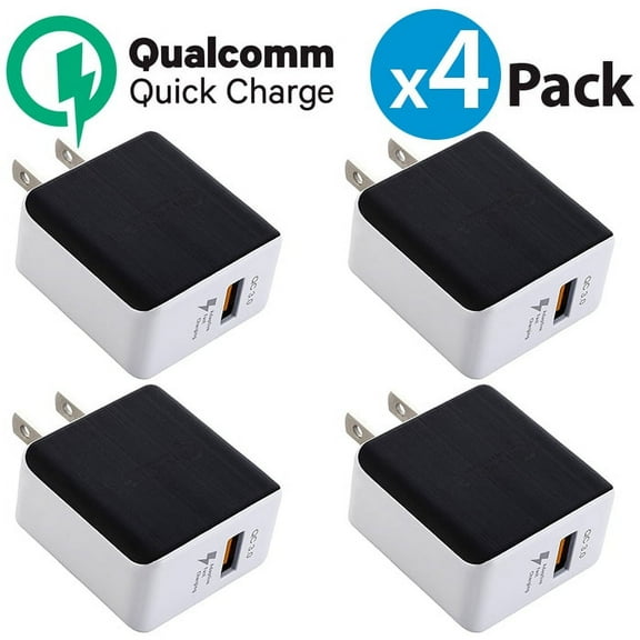 4-Pack FREEDOMTECH 3.0 Quick Charge Certified 18W Fast Rapid USB Wall Charger Adapter For Apple iPhone X iPhone 8 Plus Samsung Galaxy S8 S9+ Plus Note 9 Note 8 Galaxy S7 Edge LG G7 Google Pixel 2 XL