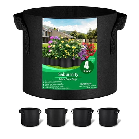 4-Pack 20 Gallon Grow Bags, Aeration Fabric Pots with Handles, Heavy Duty Cloth Pots for Plants