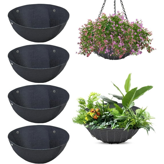 4 Pack Fabric Planter Basket Liner, 12inch/14 inch/16 inch Coco Fiber Liner Hanging Basket Liners Coconut Liners for Garden Wall Hanging Planter Flower Vegetables