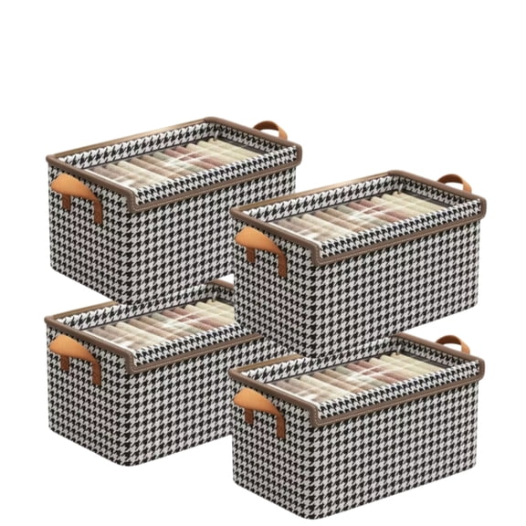 4 Pack Fabric Storage Bins with Lids,Cube Storage Organizer with Metal Frame ,Collapsible Stackable Storage Baskets with Handles, Foldable Closet Storage Boxes Totes for Toys, Clothes, Home, Office