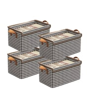 4 Pack Fabric Storage Bins with Lids,Cube Storage Organizer with Metal Frame ,Collapsible Stackable Storage Baskets with Handles, Foldable Closet Storage Boxes Totes for Toys, Clothes, Home, Office
