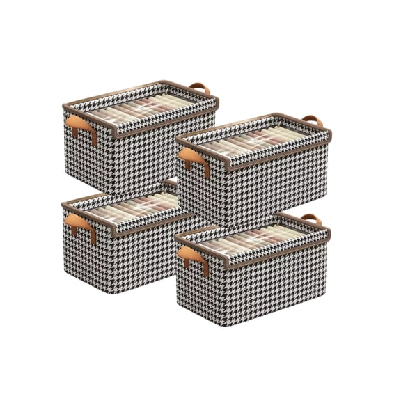 4 Pack Fabric Storage Bins with Lids,Cube Storage Organizer with Metal Frame ,Collapsible Stackable Storage Baskets with Handles, Foldable Closet Storage Boxes Totes for Toys, Clothes, Home, Office