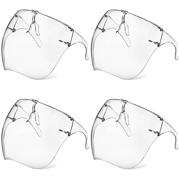 4 Pack Face Shield with Glasses, Face Mask Shield Anti-Fog Clear Ultra Clear Reusable Protective Plastic Face Shield Mask Droplet Splash Guard for Women Men Kids