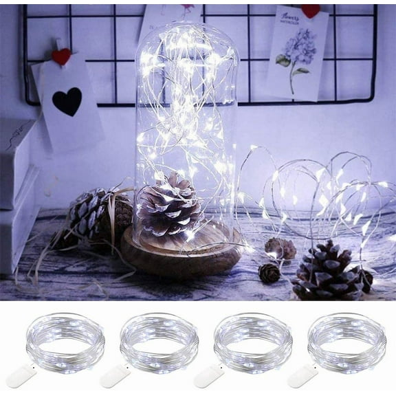 4 Pack Fairy Lights 7ft 20 Mini LEDs String Lights Battery Operated Waterproof Starry Firefly Lights on Copper Wire, Decorative Lights for Home Wedding Christmas (Cool White)