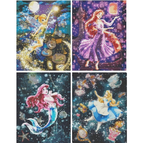 4 Pack Fairy Tale Princess Diamond Painting Kit, Magical Princess Art for Kids & Adults