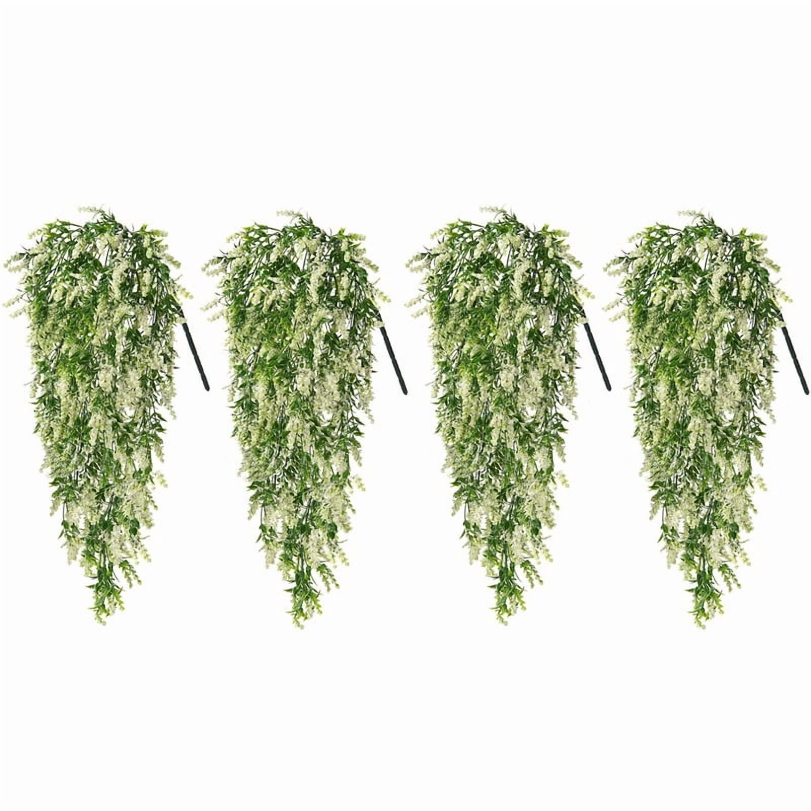 4 Pack Fake Avender Artificial Hanging Plants for Outdoor, Faux UV Resistant Plants Indoor Office Outside Decorations (White)