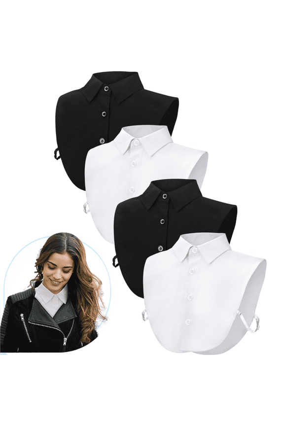 4 Pack Fake Collar Detachable Dickey Collar, Classic Shirt Blouse Fake Collared Shirt for Women, One Size