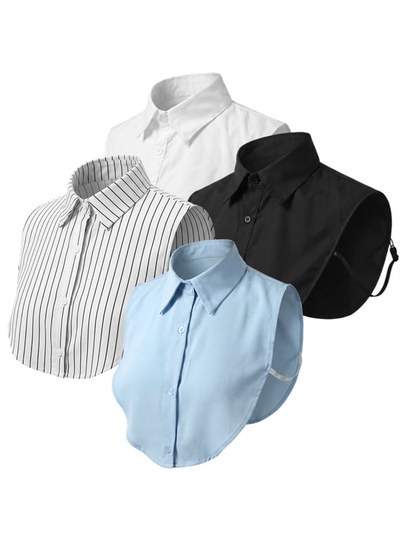 4 Pack Fake Collar Detachable Dickey Collar, Classic Shirt Blouse Fake Collared Shirt for Women