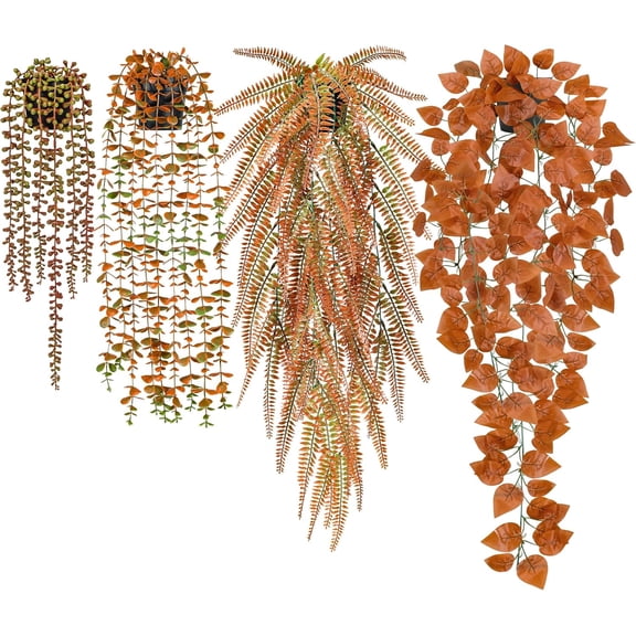 4 Pack Fake Fall Plants Hanging Orange Vines for Fall Wall Decor