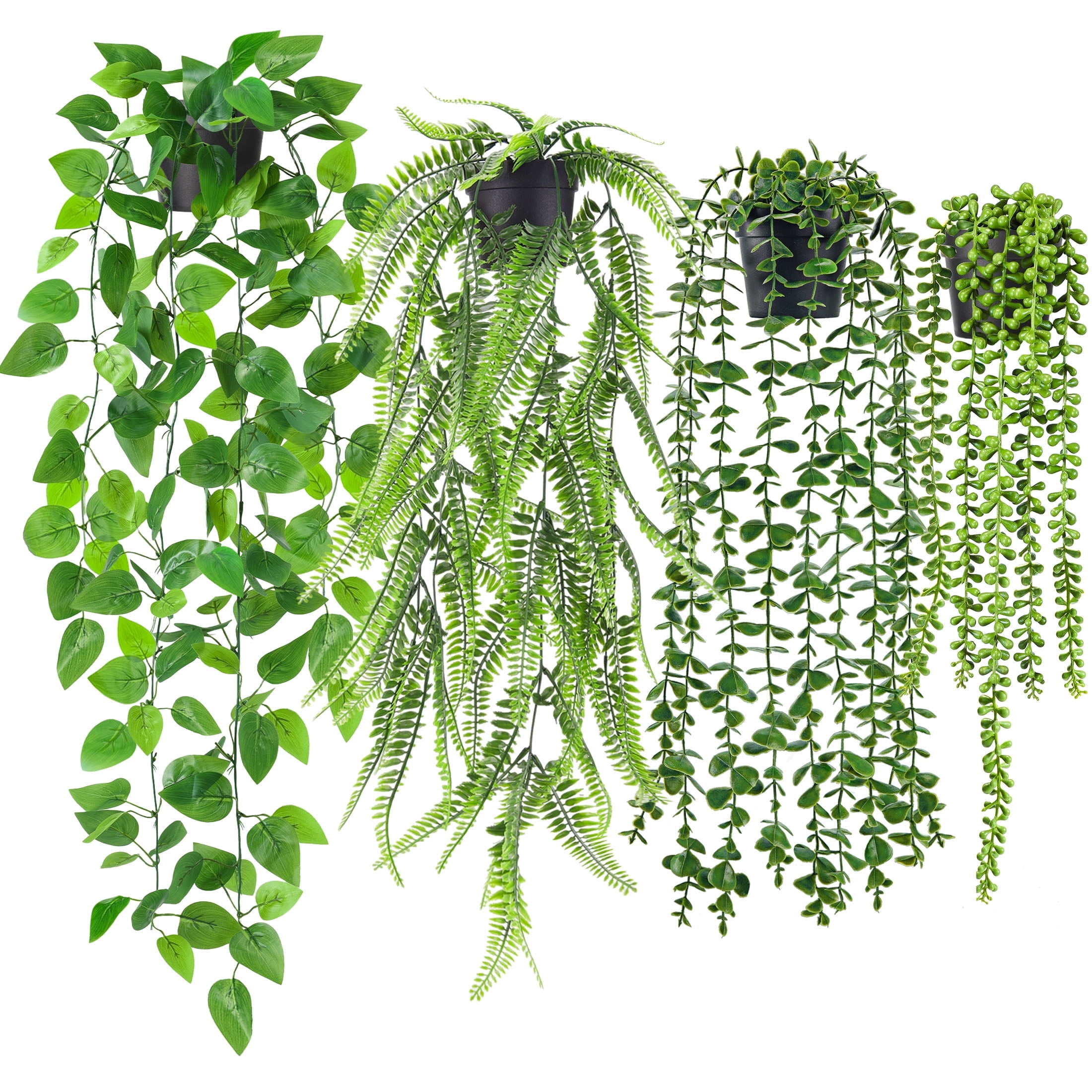 4 Pack Fake Hanging Artificial Realistic Decorative Plants for Wall Decorations Indoor and Outdoor