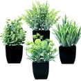 thumbnail image 1 of 4 Pack Fake Plants in Black Pot,Mini Artificial Eucalyptus Potted Plant,Small Faux Grass Greenery Potted Plants for Indoor Home Office Farmhouse Bathroom Table Decoration, 1 of 5
