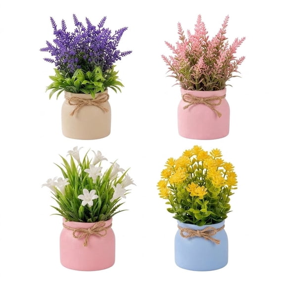 4 Pack Fake Plants with Flower Pot, Mini Artificial Plant Indoor Decor for Home Bedroom Bathroom Kitchen Office Desk Table Shelf, Cute Small Faux Plants Greenery Decoration