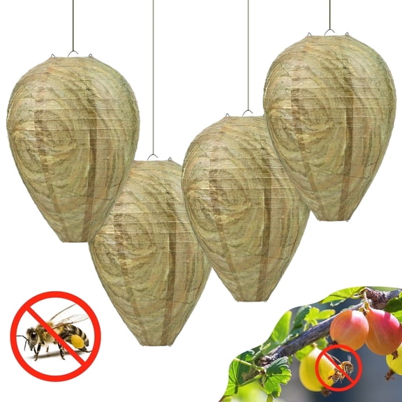 4 Pack Fake Wasp Nest Decoy – Hanging Hornet & Yellow Jacket Deterrent for Outdoor Garden, Patio, Porch