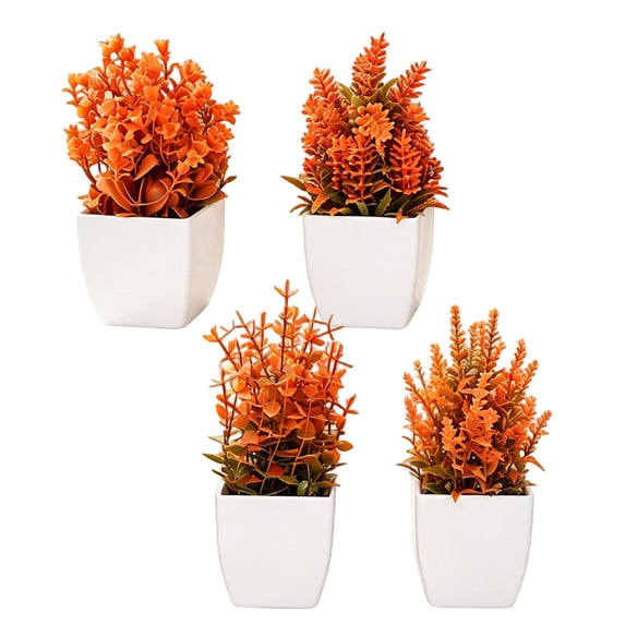 4 Pack Fall Fake Plants in Pots, Autumn Bathroom Home Decor,Warm Orange Faux Plants Autumn fall seasonal Accents, for Shelf Windowsill Desk Bathroom Office and Thanksgiving Decor