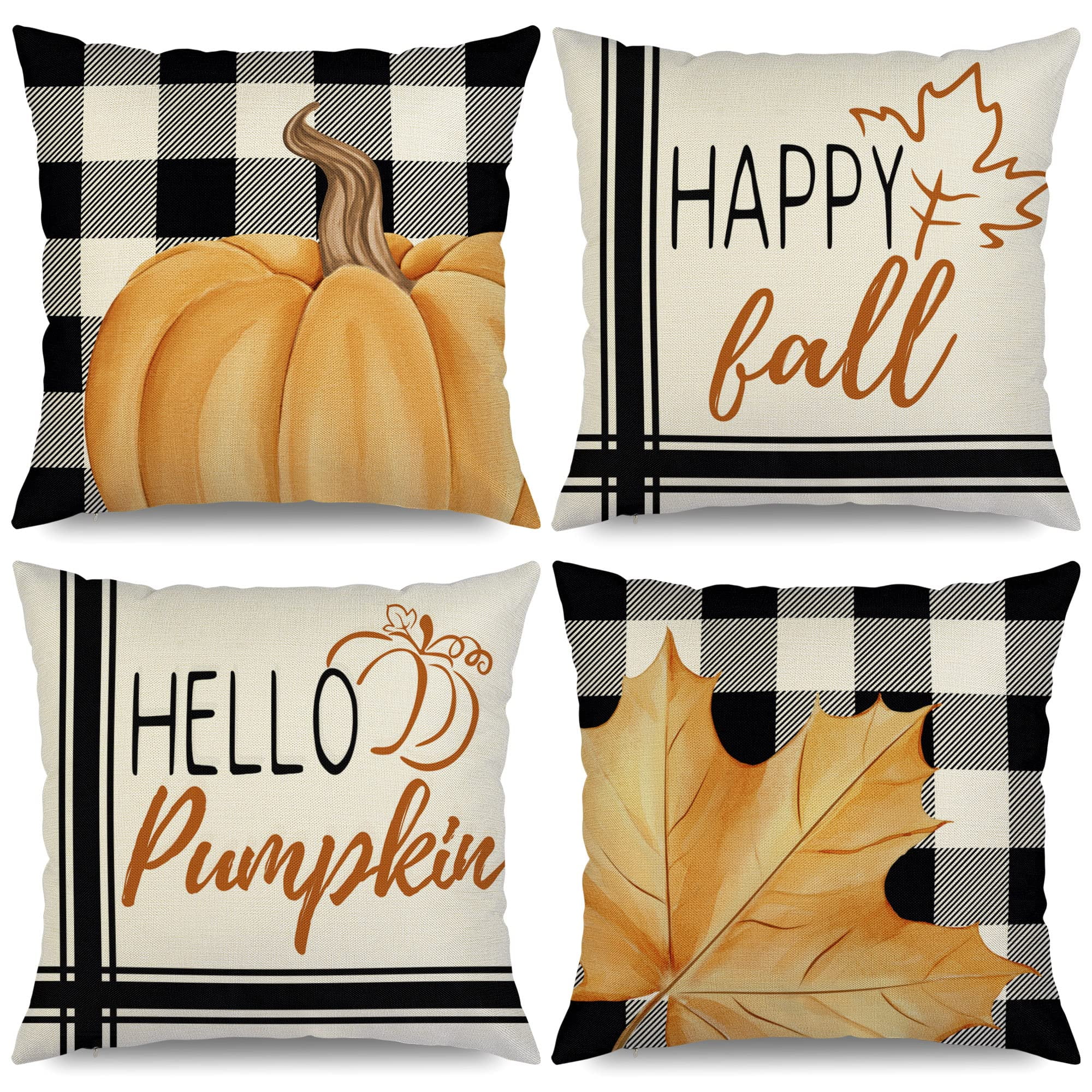 4 Pack Fall Sofa Decorative Accent Pillow Cases 18x18 Farmhouse Thanksgiving Decor Linen Autumn Cushion Covers Walmart