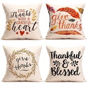 4 Pack Fall Throw Pillow Covers Thanksgiving Farmhouse Decorative Autumn Square Pillowcase Linen Cushion Case for Home Decor 18x18 Inches.