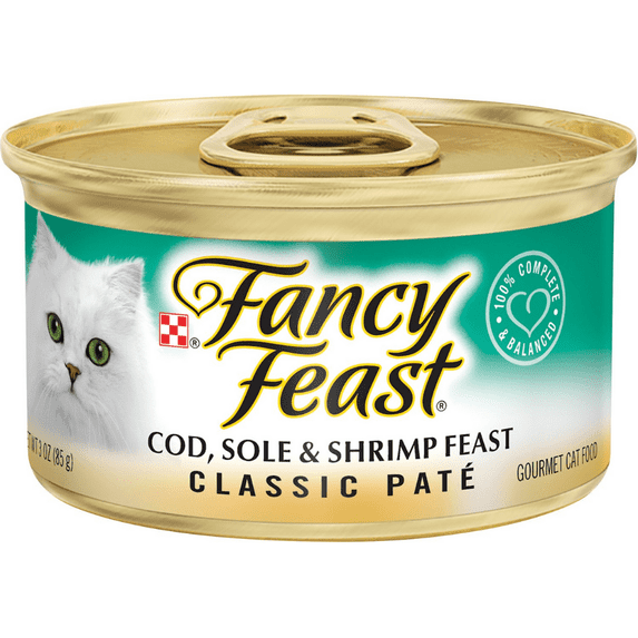 ( 4 Pack ) Fancy Feast Cat Food, Gourmet, Cod, Sole & Shrimp Classic Pate, 3 oz cans
