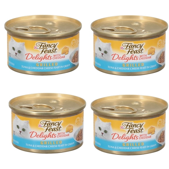 ( 4 Pack ) Fancy Feast Delights Grilled Tuna & Cheddar Cheese In Gravy Wet Cat Foo, 3 oz cans