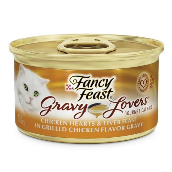 ( 4 Pack ) Fancy Feast Gravy Lovers Chicken Hearts & Liver Gourmet Cat Food, 3 oz cans